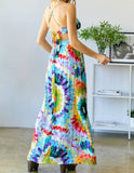 Colorful Floral Print Tie-Dye  Maxi Dress