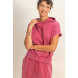 Acid Washed Sleeveless Hooded Kangaroo Pocket Top