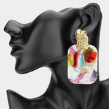 Oversized Celluloid Acetate Plate Accent Door Knocker Earrings