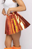 Metallic Orange Pleated Mini Skirt