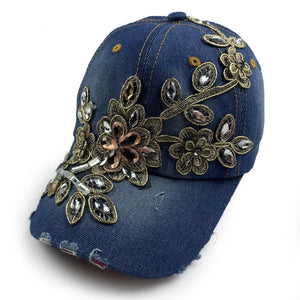 Floral Rhinestone Baseball Cap