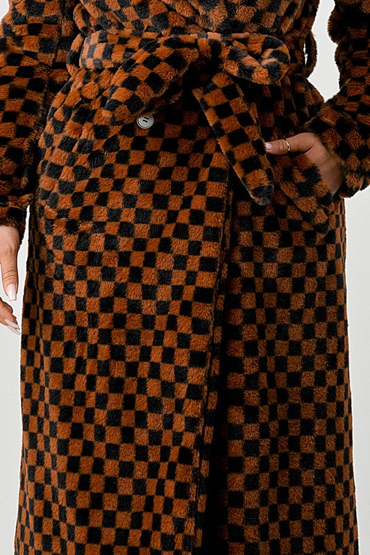 Long Fur Checkered Lux Coat