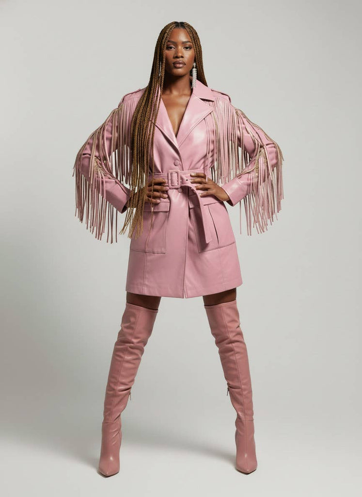 pink pleather dress Bardot Helena Faux Leather in Hot Please Check Size Charts Oversized Pink Faux Leather Fringe