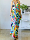 Colorful Floral Print Tie-Dye  Maxi Dress