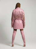 Oversized Pink Faux Leather Fringe Coat Dress