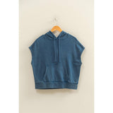 Acid Washed Sleeveless Hooded Kangaroo Pocket Top