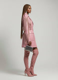 Oversized Pink Faux Leather Fringe Coat Dress