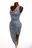 Blue Steel Ruched Drawstring Asymmetrical Midi Dress