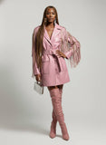 Oversized Pink Faux Leather Fringe Coat Dress