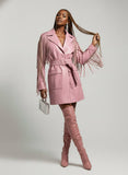 Oversized Pink Faux Leather Fringe Coat Dress
