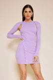 Button Detachable Sleeves Mini Dress - Lavender