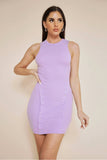 Button Detachable Sleeves Mini Dress - Lavender