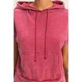 Acid Washed Sleeveless Hooded Kangaroo Pocket Top