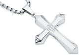 Stainless Steel CZ Cross Pendant with 24-inch Round Box Chain