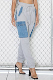 Denim Contrast Cargo Joggers