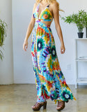 Colorful Floral Print Tie-Dye  Maxi Dress