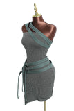 Army Green One Shoulder Buckle Strap Mini Dress