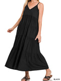 Zenana V-Neck Cami Tiered Dress - Black