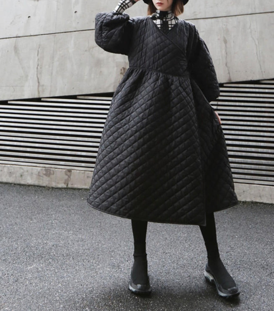 Oversized Wrap Rhombic Quilted Jacket/Dress
