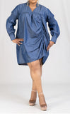 Plus Size Smocked Denim V Neck Dress