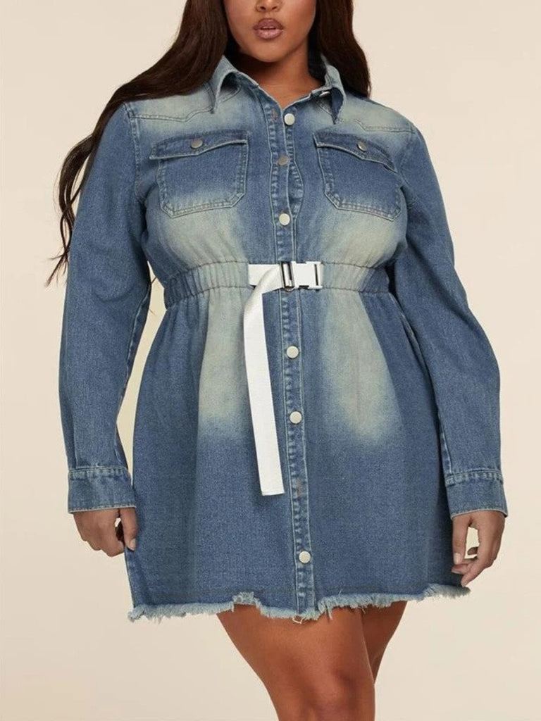 plus size belted denim dress FashionNovaCurve Denim Dress I kept laughing after every take lol I couldn't take myself serious it was just a fun day The Blueprint Belted Denim Mini Dress