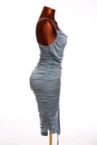 Blue Steel Ruched Drawstring Asymmetrical Midi Dress
