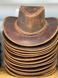 Reddish Brown Leather Western Outback Cowboy Hat - Size Large