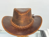 Reddish Brown Leather Western Outback Cowboy Hat - Size Large