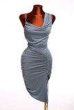 Blue Steel Ruched Drawstring Asymmetrical Midi Dress