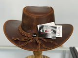 Reddish Brown Leather Western Outback Cowboy Hat - Size Large