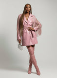 Oversized Pink Faux Leather Fringe Coat Dress