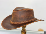 Reddish Brown Leather Western Outback Cowboy Hat - Size Large