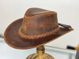 Reddish Brown Leather Western Outback Cowboy Hat - Size Large