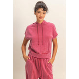 Acid Washed Sleeveless Hooded Kangaroo Pocket Top