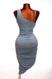 Blue Steel Ruched Drawstring Asymmetrical Midi Dress