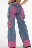 Color Painted Denim Stretchy Cargo Jeans