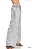 Acid Wash Fleece Hoodie and Palazzo Sweatpants - Set