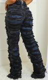 Extreme Distressed High-Waist Denim Jeans - Blue Black