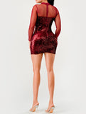 Burgundy Velvet Sequin Mini Dress