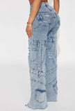 High Rise Pocket Patchwork Wide Leg Jeans