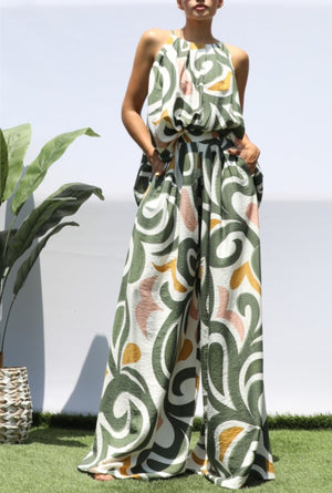 Soleil Halter & Wide-Leg Pant Set – Multi Color Print