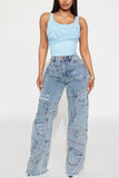 High Rise Pocket Patchwork Wide Leg Jeans