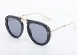 Rhinestone Embellished Aviator Sunglasses - Black & Gold