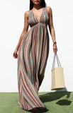 Aztec Sun Maxi Dress – Boho Stripe Open-Back