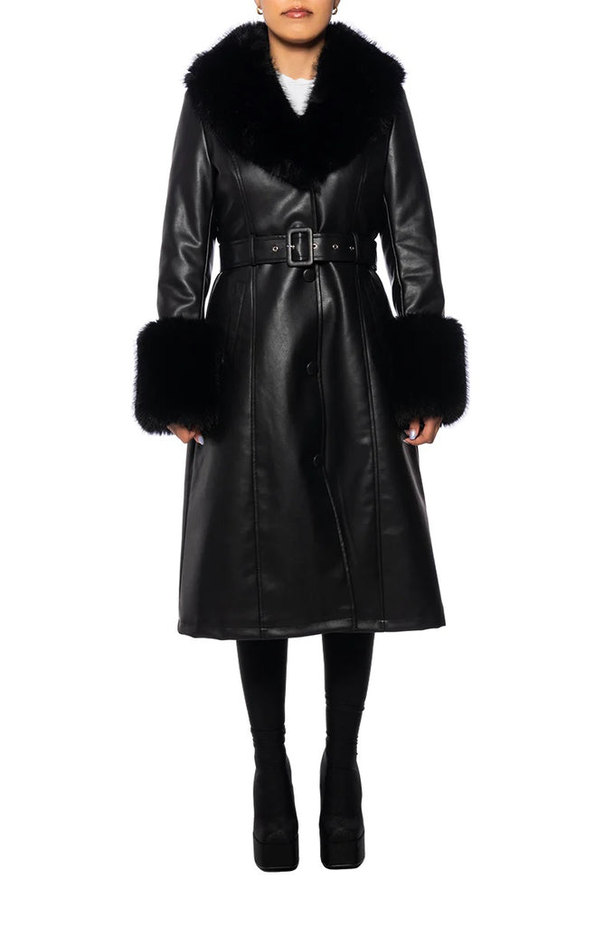 Kaya Black Faux Fur Leather Coat