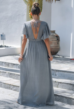 Charcoal Ruffle Sleeve Maxi Dress