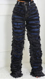 Extreme Distressed High-Waist Denim Jeans - Blue Black