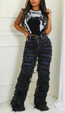 Extreme Distressed High-Waist Denim Jeans - Blue Black