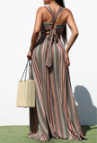 Aztec Sun Maxi Dress – Boho Stripe Open-Back