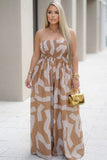Camel Abstract Print Strapless Maxi Jumpsuit